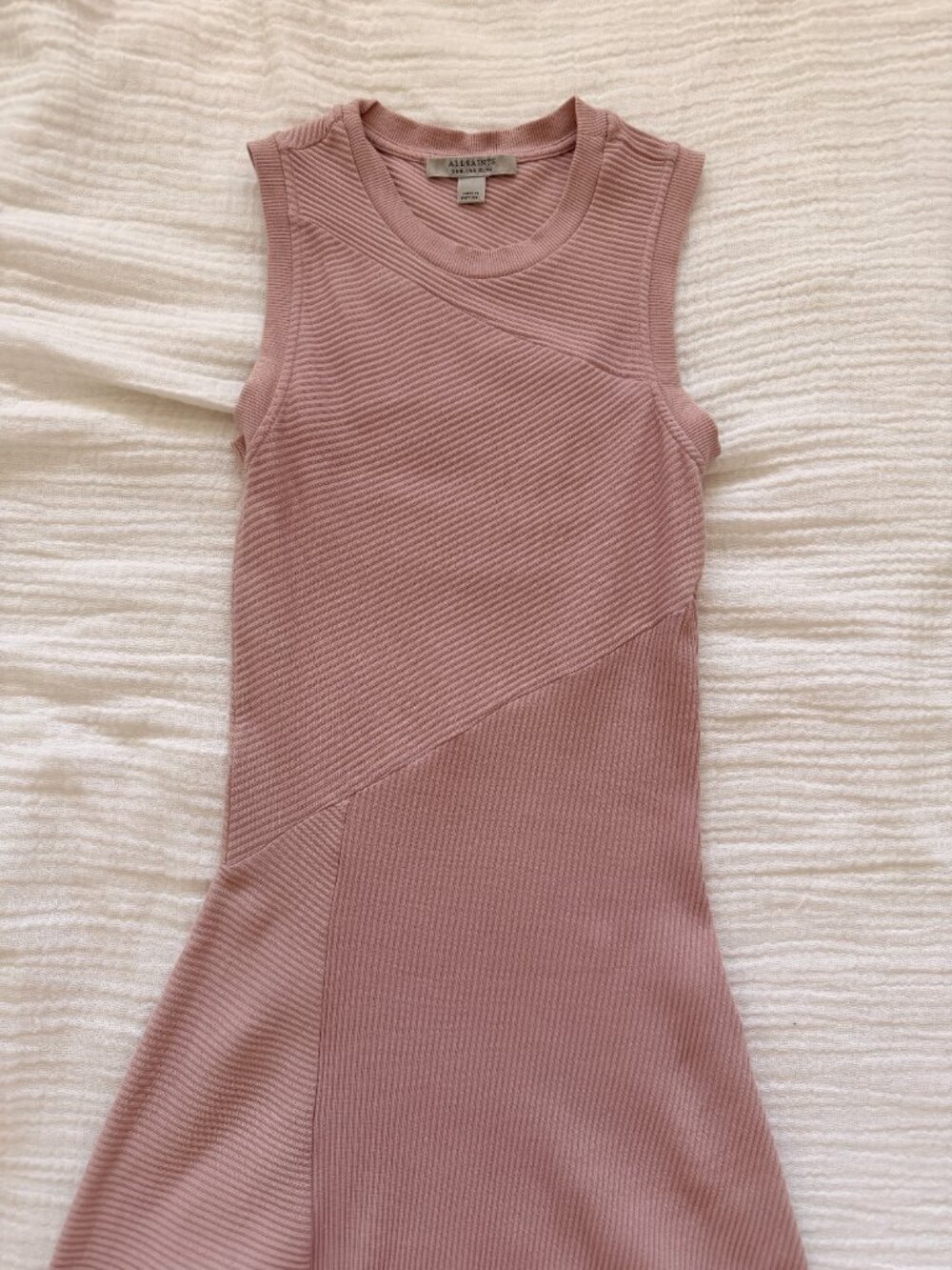 ALL SAINTS Gia Rib Pale Orchid Pink Asymmetric Sleeveless Dress Women - Size 2 - Picture 3 of 7